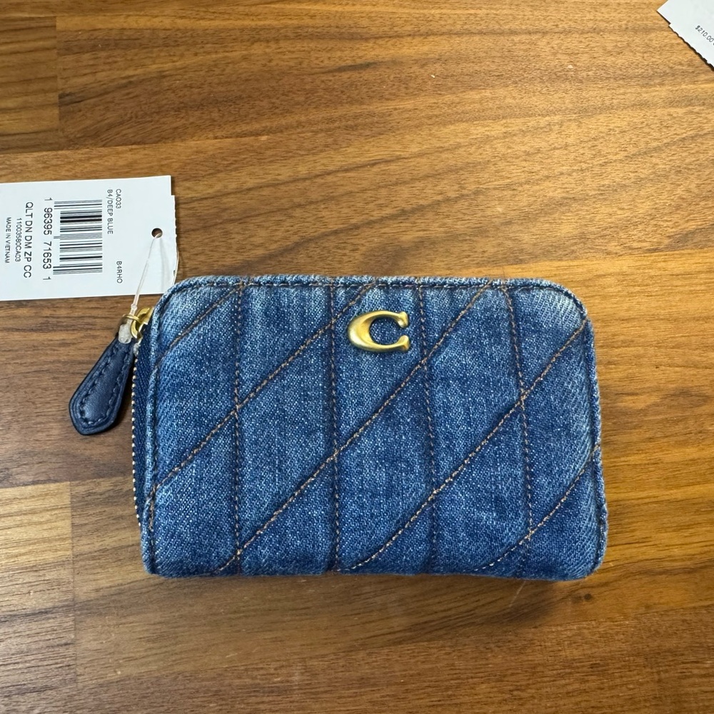 Coach Denim Quilted Zip Card Case